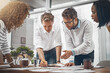 © peopleimages.com - Brainstorming, group and planning with notes in office, creative and explaining of interior designer. Collaboration, employees and writing of floorplan, ideas and people in meeting for project
