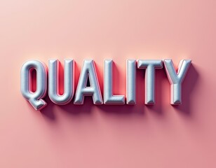 Poster - 3D metallic 'Quality' text against a soft pink background