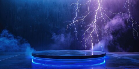Wall Mural - empty electrical podium for product display, lightning background