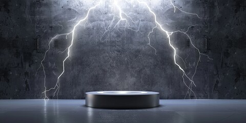 Wall Mural - empty electrical podium for product display, lightning background