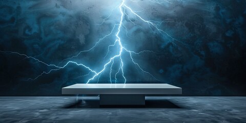 Wall Mural - empty electrical podium for product display, lightning background