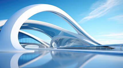 Poster - Abstract architecture scene with smooth curves. Abstract background with futuristic building in white and blue colors.