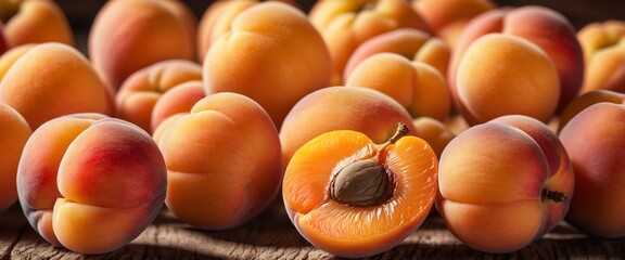 Poster - Apricot fruits on wooden rustic table