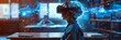 © Nima - A student wearing a VR headset explores an immersive learning experience in a library, representing the future of education and technological advancements.