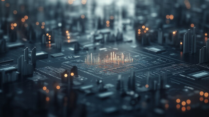 Wall Mural - A computer chip with a city in the background