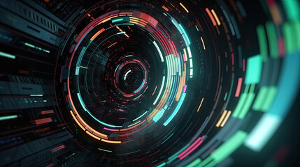 Sticker - Technology abstract background with hud styled round interface elements in neon tech light.