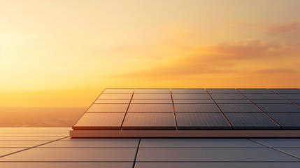 Wall Mural - A solar panel is on a roof with a beautiful sunset in the background