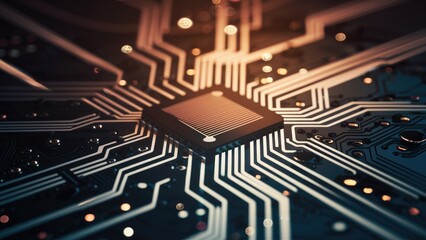 Poster - captivating closeup of a sophisticated circuit board showcasing intricate patterns and luminous deta
