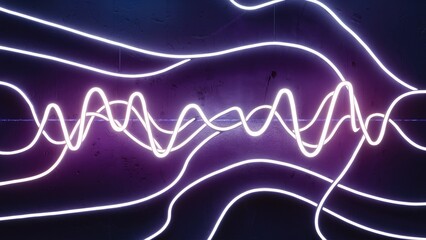 Poster - Abstract background featuring intertwining lines and ultraviolet lighting Neon sound waves on a textured dark surface 3D illustration with space for custom logos and text
