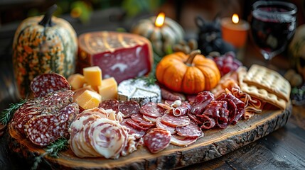 Wall Mural - Appetizing Charcuterie Board with Autumnal Accents