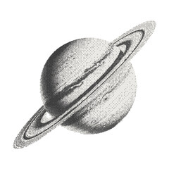 Fototapete - Planet. Halftone collage cutout element in a surreal bitmap style for scrapbook, poster, t-shirt. Vector illustration isolated on transparent background with dotted photocopy texture.