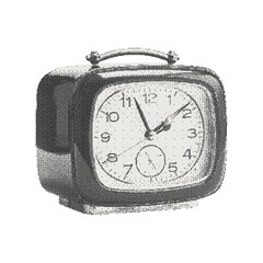 Fototapete - Vintage clock. Collage cutout element for scrapbook, poster, t-shirt. Vector monochrome sticker in a surreal bitmap style with dotted photocopy texture.