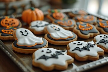 Wall Mural - Spooky Halloween Cookies on Silver Tray