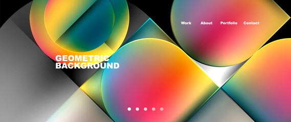 Fototapete - Bright colorful squares with round elements minimal geometric background. Vector Illustration For Wallpaper, Banner, Background, Card, Book Illustration, landing page