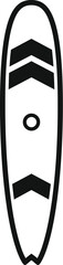 Poster - simple black and white icon of a surfboard with upward arrows, symbolizing progress and improvement 