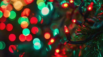 Wall Mural - christmas lights on colorful bokeh background. holiday and celebration concept.