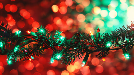Wall Mural - christmas lights on colorful bokeh background. holiday and celebration concept.