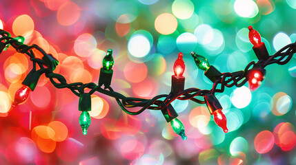 Wall Mural - christmas lights on colorful bokeh background. holiday and celebration concept.
