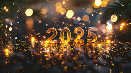 Wall Mural - happy new year 2025 with bokeh background