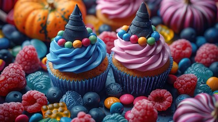 Wall Mural - Halloween Cupcakes with Witch Hats