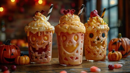 Wall Mural - Halloween Skull Shaped Milkshakes