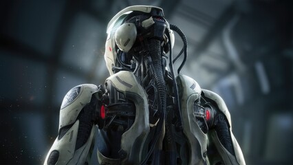 Poster - Futuristic Military Cyborg Robot 3D Rendering
