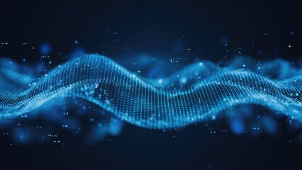 Poster - Futuristic abstract blue dot wave with particles and light showcasing a cyber technology theme Enhanced digital dot background and modern wave design