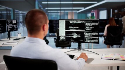Fototapete - African American Coder Using Computer At Desk