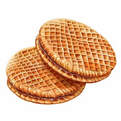 Dutch stroopwafels, syrupfilled cookies, detailed illustration, isolated on white background