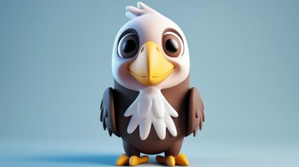 Cute Adorable Whimsical 3D Cartoon Baby eagle Character in a Vibrant Natural Green Environment, Children-Friendly Fantasy Style