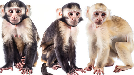 capuchin monkey collection on white background