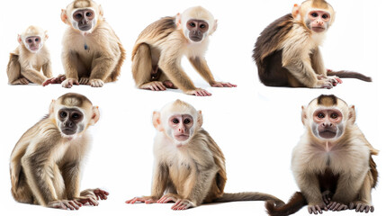 capuchin monkey collection on white background