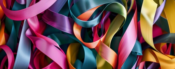 Wall Mural - Stack of colorful ribbons, 4K hyperrealistic photo