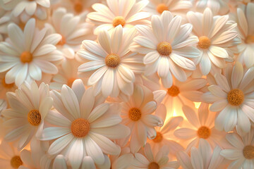 Wall Mural - A close up of a bunch of white flowers with a soft, warm glow