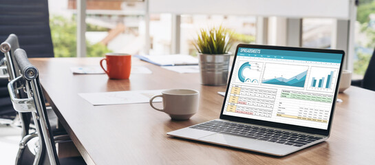 Poster - spreadsheet document information financial startup concept. data and graphs in spreadsheet documents