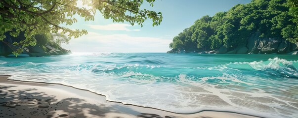 Wall Mural - Peaceful beach with turquoise water, 4K hyperrealistic photo