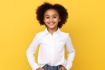 Sticker - African American child smiling facing camera over yellow background