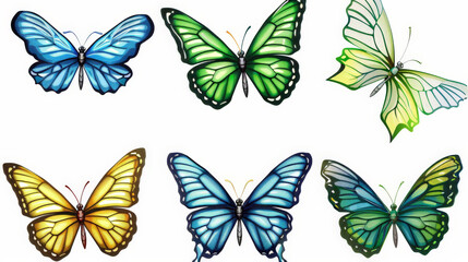 Wall Mural - set of colorful butterflies isolated on white background