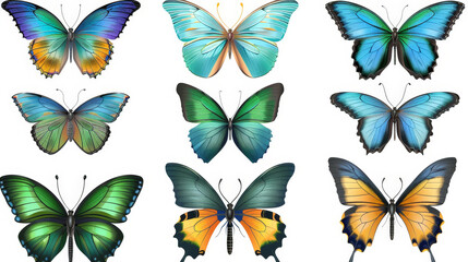 Wall Mural - set of colorful butterflies isolated on white background