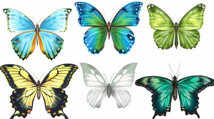 Wall Mural - set of colorful butterflies isolated on white background