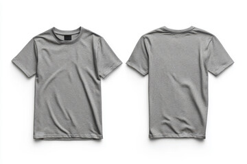 Wall Mural - Two gray short-sleeve t-shirts front and back view on white background