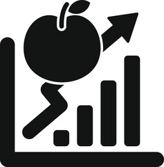 Poster - black and white icon of a growing apple on an increasing bar chart symbolizing profitable business