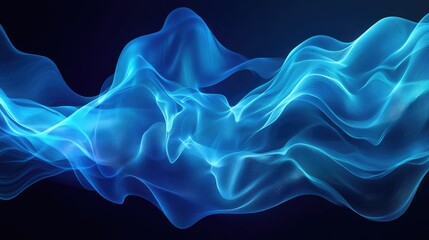 Poster - Blue neon background with soft, flowing waves for a premium and elegant design. Suitable for wallpapers, banners, and posters.