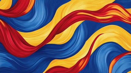 Aufkleber - Bold blue backdrop featuring dynamic red and yellow wave motifs, perfect for creating vibrant and contemporary designs.