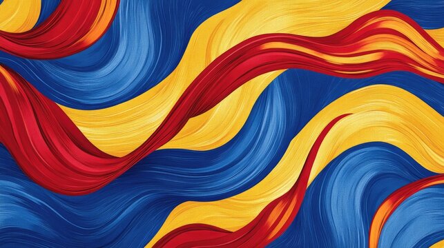 Bold blue backdrop featuring dynamic red and yellow wave motifs, perfect for creating vibrant and contemporary designs.