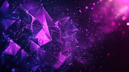 Poster - Bold violet digital illustration with geometric triangular cells and polygons, offering a dynamic and modern design element on a dark backdrop.
