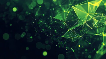 Bright green geometric abstract design with triangular cells and polygons, offering a sleek and modern digital illustration on a dark background.