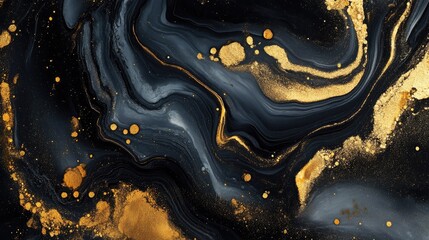 Aufkleber - Captivating abstract marble background with a mix of black and gold fluid art, showcasing beautiful swirling patterns.