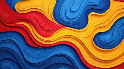 Poster - Colorful blue backdrop with red and yellow wave motifs, offering a vibrant and modern design for various applications.