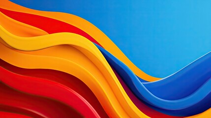 Poster - Colorful blue backdrop with red and yellow wave motifs, offering a vibrant and modern design for various applications.
